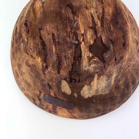 Antique Wooden Dough Kneading Round Parat Bowl Original Old Hand Carved - Picture 9 of 12